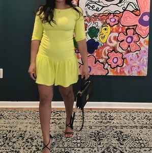 Lime green fit and flare mini dress